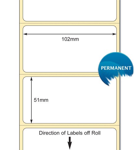 TB00606332 - White 102 x 51mm DT Paper Label, Permanent Adhesive (38mm Core / 127mm OD)