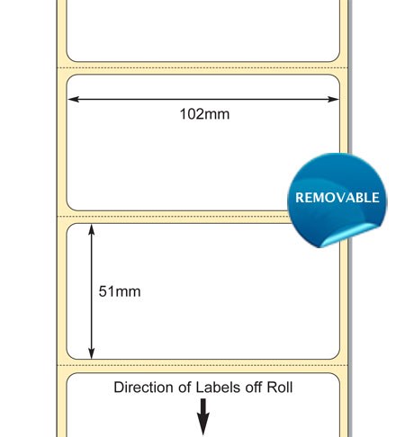 TB00615225 - White 102mm x 51mm Semi Gloss TT Paper Label, Removable Adhesive