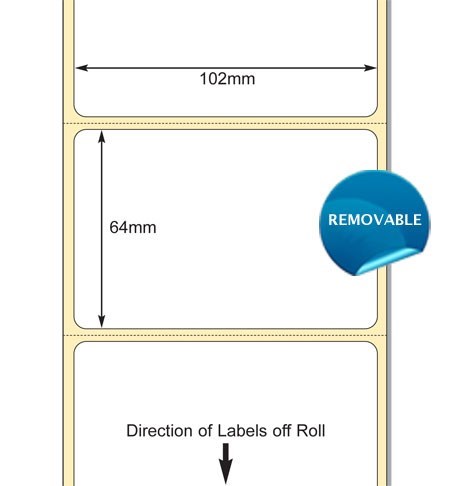 TB00609120 - White 102 x 64mm DT standard Paper Label, Removable adhesive