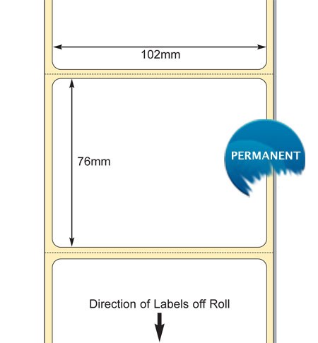TB00606341 - White 102 x 76mm DT Paper Labels, Permanent Adhesive (76mm Core / 203mm OD)