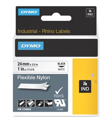 1734524 - 24mm x 3.5m Dymo RHINO Flexible Nylon Tape (White)