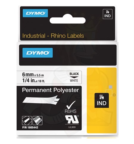 1805442 - Dymo RHINO Permanent Polyester White (6mm)