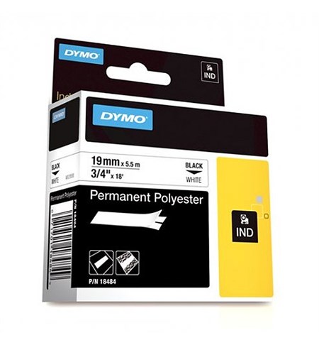 18484 - Dymo IND Permanent Polyester Labels 19mm, Black on White