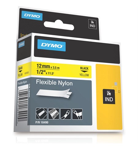 18490 - 12mm x 3.5m Dymo RHINO Flexible Nylon Tape (Yellow)