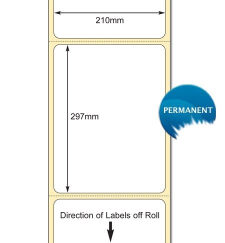 TB00615215 - White 210 x 297mm Top Coated DT Paper Label, Permanent Adhesive
