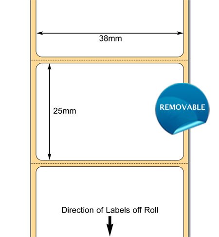 TB00615244 - White 38 x 25mm Semi Gloss TT Paper Label, Removable Adhesive