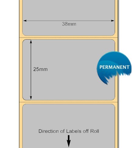 TB00616151 - Silver 38 x 25mm Polyester TT Label, Permanent Adhesive