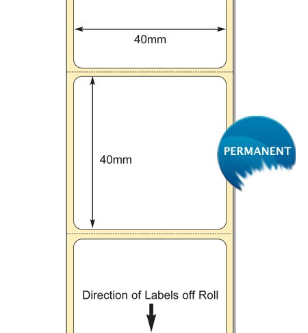 TB00614871 - White 40 x 40mm DT Paper Labels, Permanent Adhesive (38mm Core / 127mm OD)