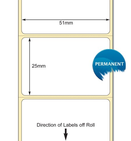 TB00616051 - White 51 x 25mm TT Polypropylene Label with permanent adhesive