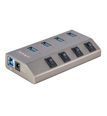 4-Port Self-Powered USB-C Hub with Individual On/Off Switches, USB 3.0 5Gbps Expansion Hub w/Power Supply, Desktop/Laptop USB-C to USB-A Hub, USB Type C Hub w/BC 1.2