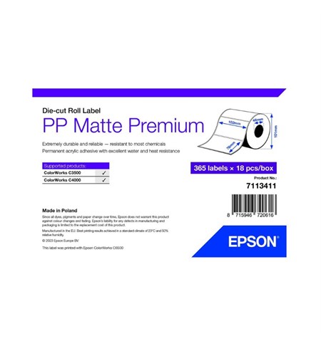 Epson PP Matte Premium 102mm x 76mm Die-cut Label Roll 7113411