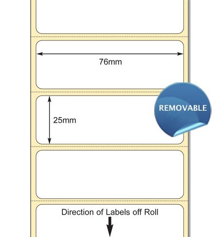 TB00614903 - White 76 x 25mm DT Paper Labels, Removable Adhesive (38mm Core / 127mm OD)