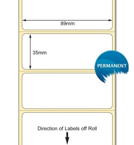 TB00617354 - White 89 x 35mm DT Paper Label, permanent adhesive