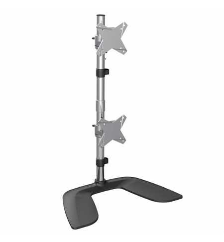 Vertical Dual Monitor Stand - Ergonomic Desktop Stacked Two Monitor Stand up to 27 inch VESA Mount Displays - Free Standing Universal Monitor Mount - Height Adjustable - Silver