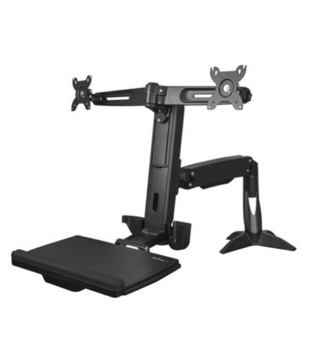 Sit Stand Dual Monitor Arm - Desk Mount Dual Computer Monitor Adjustable Standing Workstation for up to 24