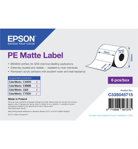 C33S045715 - 76mm x 51mm PE Matte Label