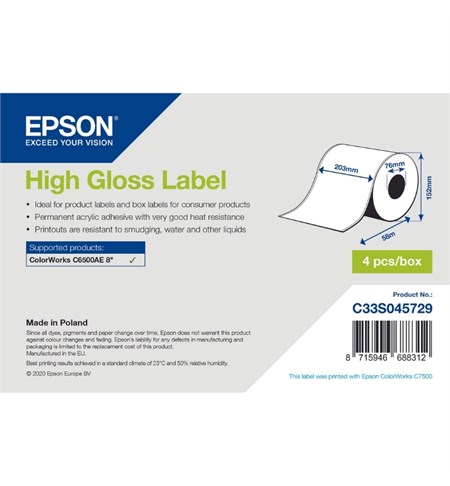 C33S045729 - Epson High Gloss Label, Continuous Roll 203mm x 58m