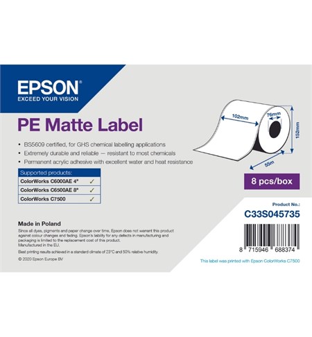 C33S045735 - Epson PE Matte Label, Continuous Roll 102mm x 55m