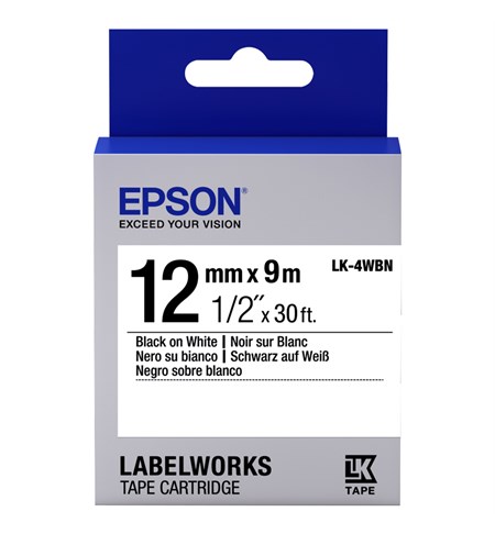 C53S654021 - Epson label Cartridge Ribbon, White (LK-4WBN)