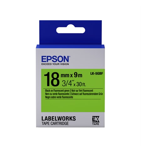 Epson Label Cartridge Fluorescent LK-5GBF Black/Green 18mm (9m)