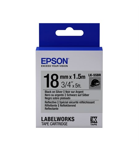 C53S655016 - Epson Label Cartridge Reflective Ribbon, Black/Silver (LK-5SBR)