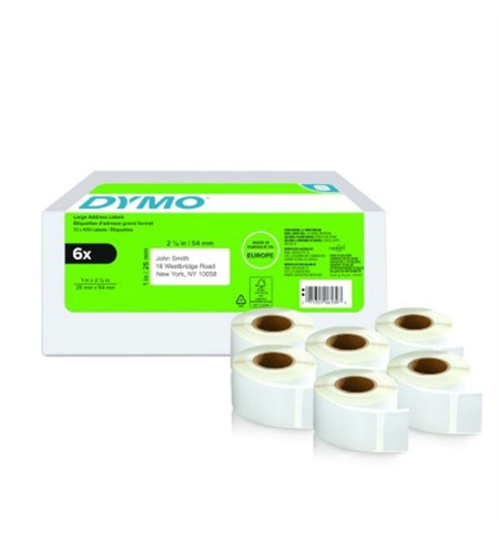 2177564 Dymo LabelWriter 25 x 54 mm White Labels, Pack 6 rolls