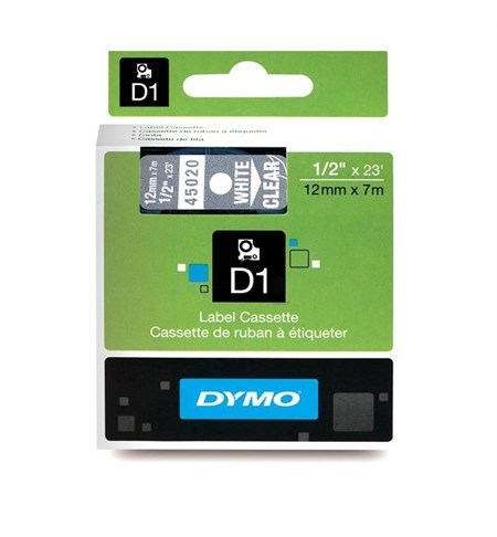 S0720600 - Dymo Tape (White on Transparent, 12mm)