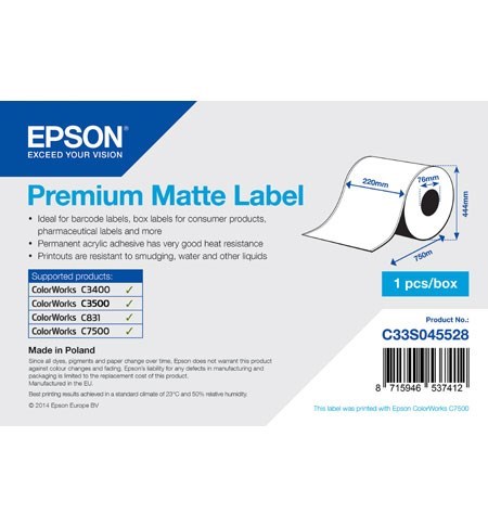C33S045528 - Premium Matte Label Coil (220mm x 750m)