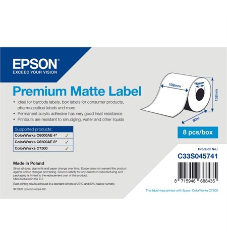 C33S045741 - Epson Premium Matte Label, Continuous Roll 102mm x 60m