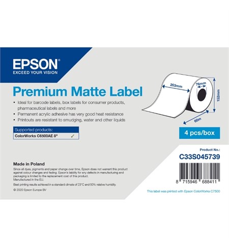 C33S045739 - Epson Premium Matte Label, Continuous Roll 203mm x 60m