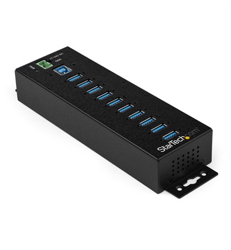 10-Port USB 3.0 Hub with Power Adapter - Metal Industrial USB-A Hub with ESD & 350W Surge Protection - Din/Wall/Desk Mountable - High Speed USB 3.2 Gen 1 (5Gbps) Hub