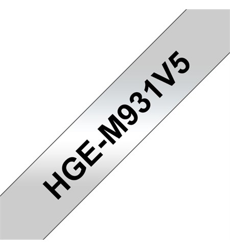 HGE-M931V5 Brother Labelling Tape Cassette - Black on Silver, 12mm x 8m