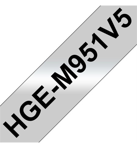 HGE-M951V5 Brother Labelling Tape Cassette - Black on Matte Silver, 24mm x 8m