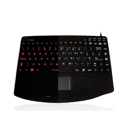 AccuMed 540 V2 - Antibacterial Clinical/Medical Keyboard with Large Touchpad, Black, Red Backlit, VESA Mounting