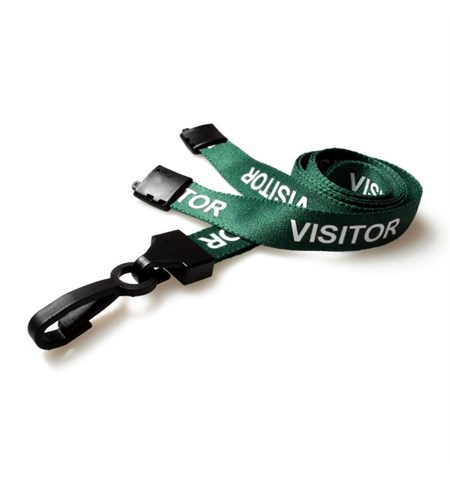 Green Visitor Lanyards with Breakaway and Plastic J Clip, Pack of 100 - L-B-VISGRP