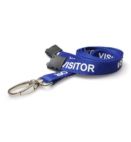 Blue Visitor Lanyards with Breakaway and Metal Lobster Clip, Pack of 100 - L-B-VISRBL