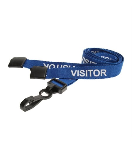 Blue Visitor Lanyards with Breakaway and Plastic J Clip, Pack of 100 - L-B-VISRBP