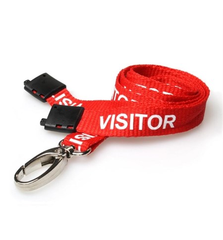 Red Visitor Lanyards with Breakaway and Metal Lobster Clip, Pack of 100 - L-B-VISRDL