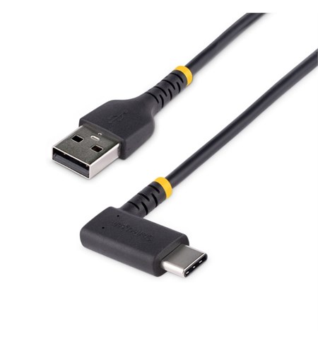 1ft (30cm) USB A to C Charging Cable Right Angle - Heavy Duty Fast Charge USB-C Cable - Black USB 2.0 A to Type-C - Rugged Aramid Fiber - 3A - USB Charging Cord
