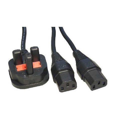 RB-333 - 2m UK plug male - 2 x IEC C13 female black power splitter cable