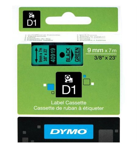 S0720740 - Dymo Tape (Black on Green, 9mm)