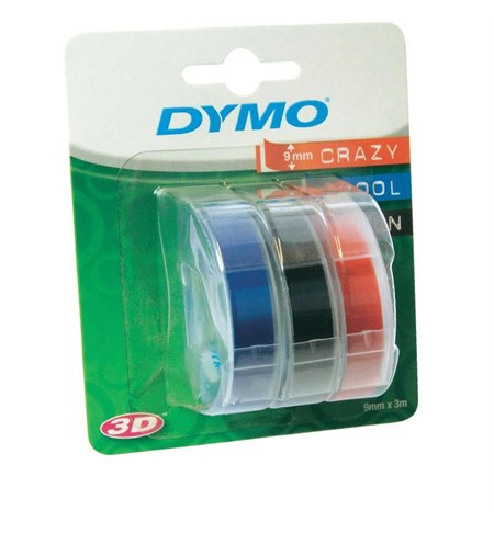 S0847750 - 9mm x 3m Dymo Embossing 3D Label Tapes (Black/Red/Blue, Blister)