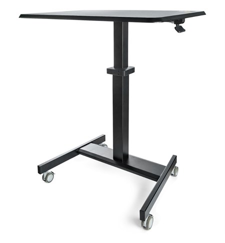 Mobile Standing Desk - Portable Sit Stand Ergonomic Height Adjustable Cart on Wheels - Rolling Computer/Laptop Workstation Table with Locking One-Touch Lift for Teacher/Student