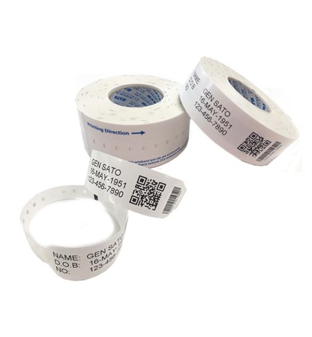 Sato Wristband, Laser, Adult, Adhesive closure, White (1 x wristband & 16 labels per A4 sheet)