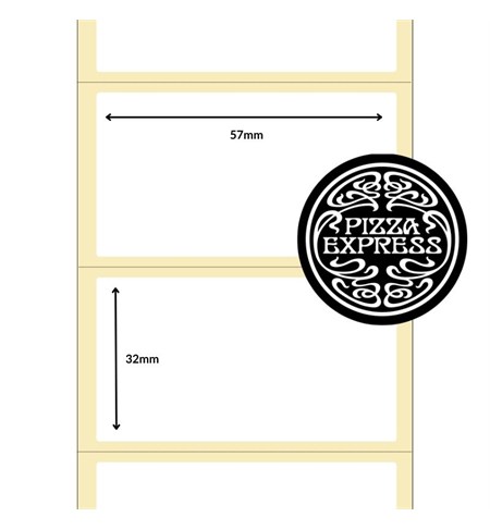 TA00636201 TBW 57mm x 32mm Pizza Express - DT Top Coated Paper Removable Perforated Label