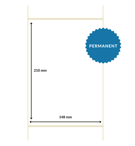  148mm x 210mm, White, DT Perforated Paper Label, Pemanent Adheisve (76mm Core / 203mm OD) 