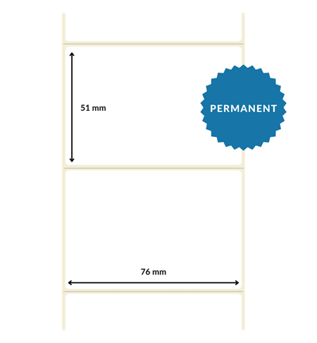  76mm x 51mm, White, DT Perforated Paper Label, Permanent Adhesive (25mm Core / 127mm OD) 