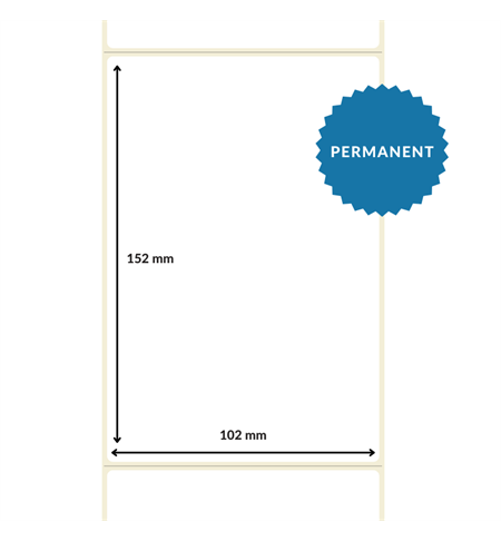  102mm x 152mm, White, DT Top Coated Perforated Paper Label, Permanent Adhesive (25mm Core / 127mm OD) 