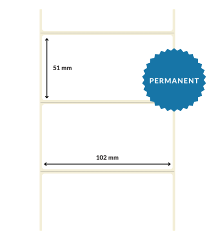  102mm x 51mm, White, DT Top Coated Perforated Paper Label, Permanent Adhesive (25mm Core / 127mm OD) 