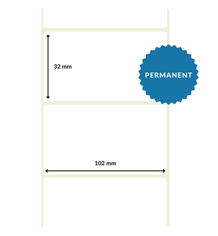  57mm x 32mm, White, DT Top Coated Paper Label, Permanent Adhesive (25mm Core / 127mm OD) 